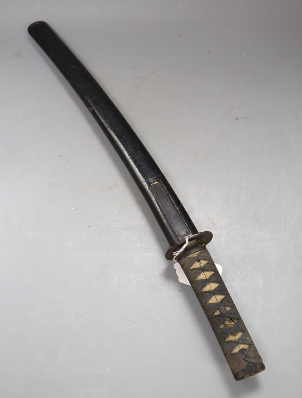 A Japanese tanto with gold damascened iron tsuba and mounts, overall length 60cm